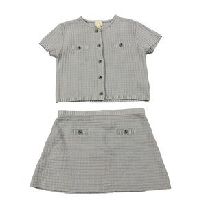 H&M Knit Matching Set Light Blue Short Sleeve Cardigan & Mini Skirt Size L